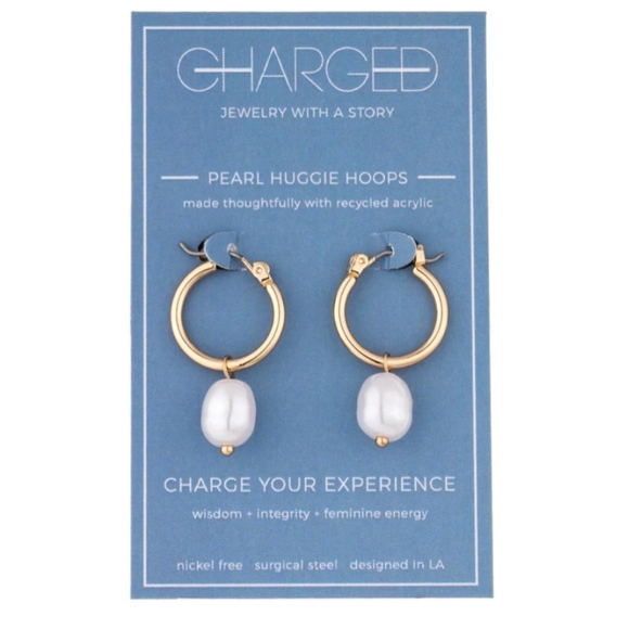 🎉HP🎉 Charged Jewelry Pearl Huggie Hoops - Picture 2 of 3